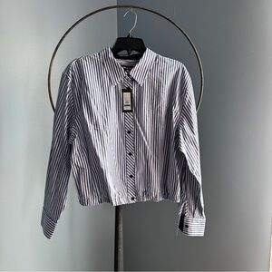 Kenneth Cole Cropped Blue and White Striped Shirt